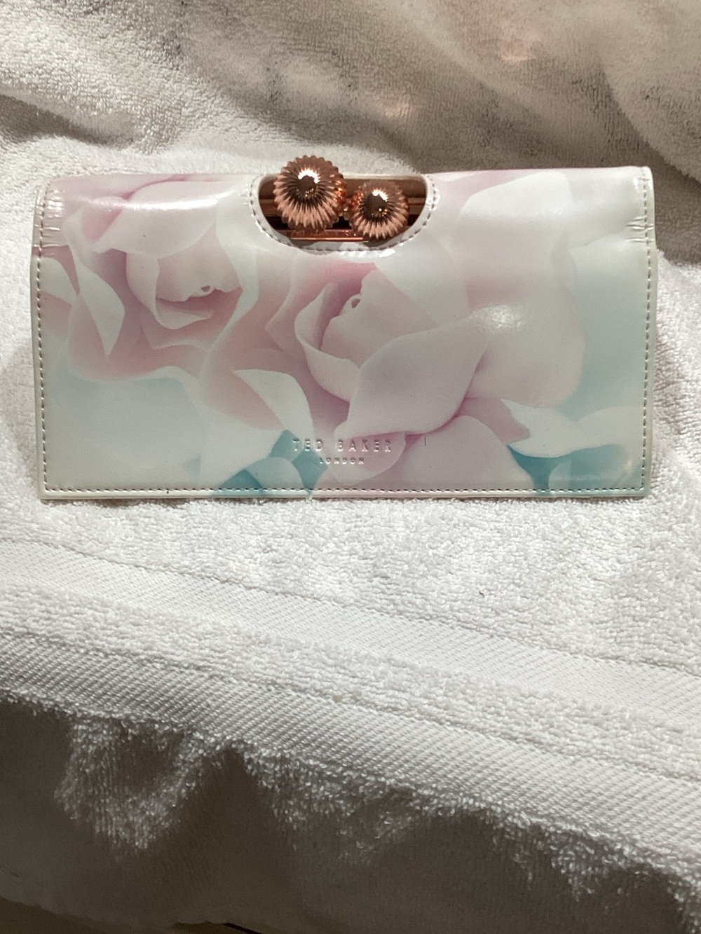 Ted Baker Rose-Print Floral Wallet with Rose Gold Clasp Like New